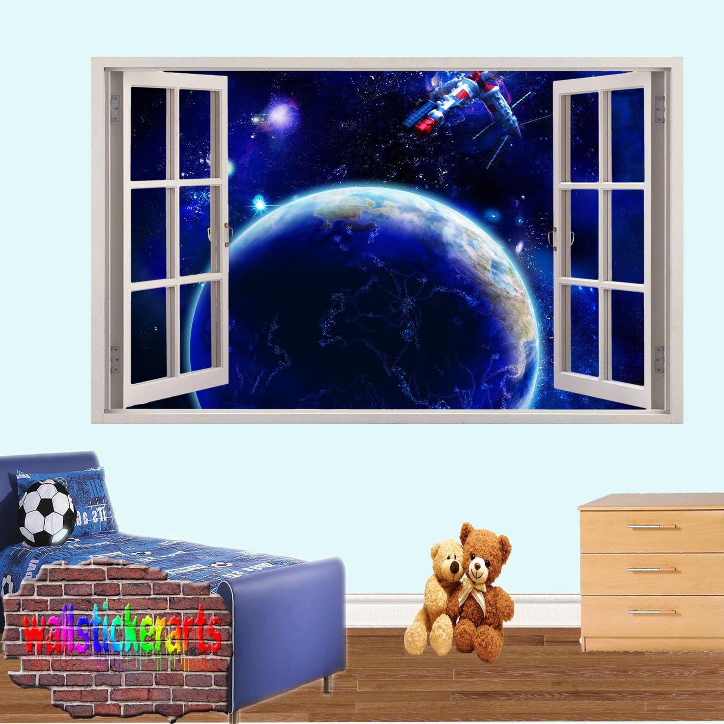 Planet Earth Space Satellite 3d Window Wall Sticker Room Decoration Decal Mural
