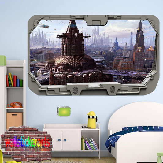 Futuristic City From Spacecraft Window Wall Sticker Room Decoration Decal Mural