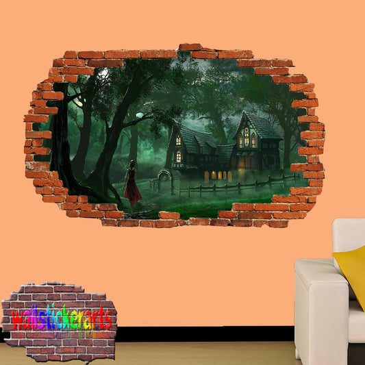Gothic Ghost House Goth Girl 3d Smashed Wall Sticker Room Decoration Decal Mural