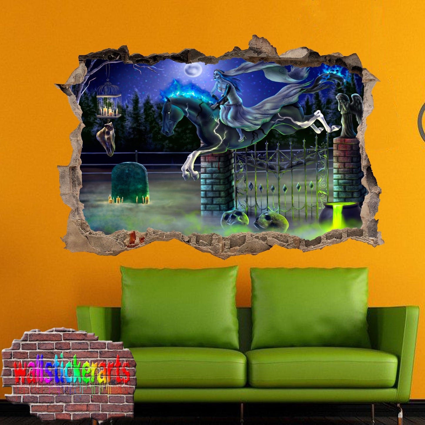 Gothic Graveyard Goth Girl 3d Smashed Wall Sticker Room Decoration Decal Mural