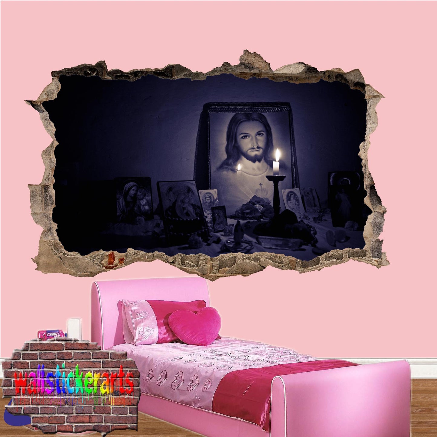 Christianity Christian Jesus 3d Art Smashed Effect Wall Sticker Room Office Nursery Shop Decoration Decal Mural