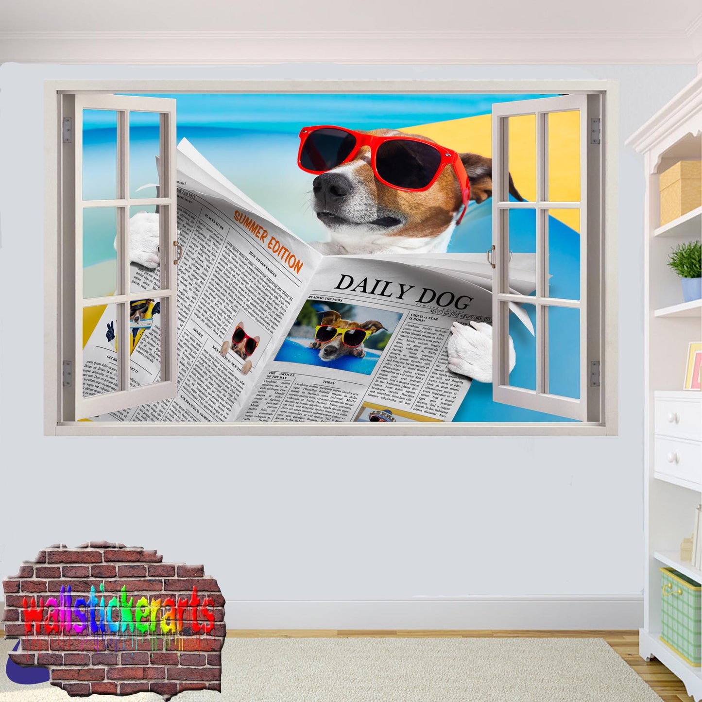 Funny Jack Russell on Holiday 3d Art Wall Sticker Room Office Nursery Shop Decor Decal Mural