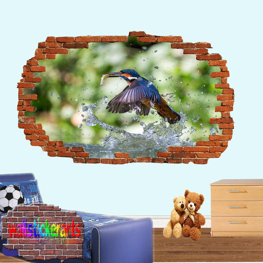 Kingfisher Birds 3d Art Smashed Effect Wall Stickers Room Office Nursery Shop Decoration Decal Mural