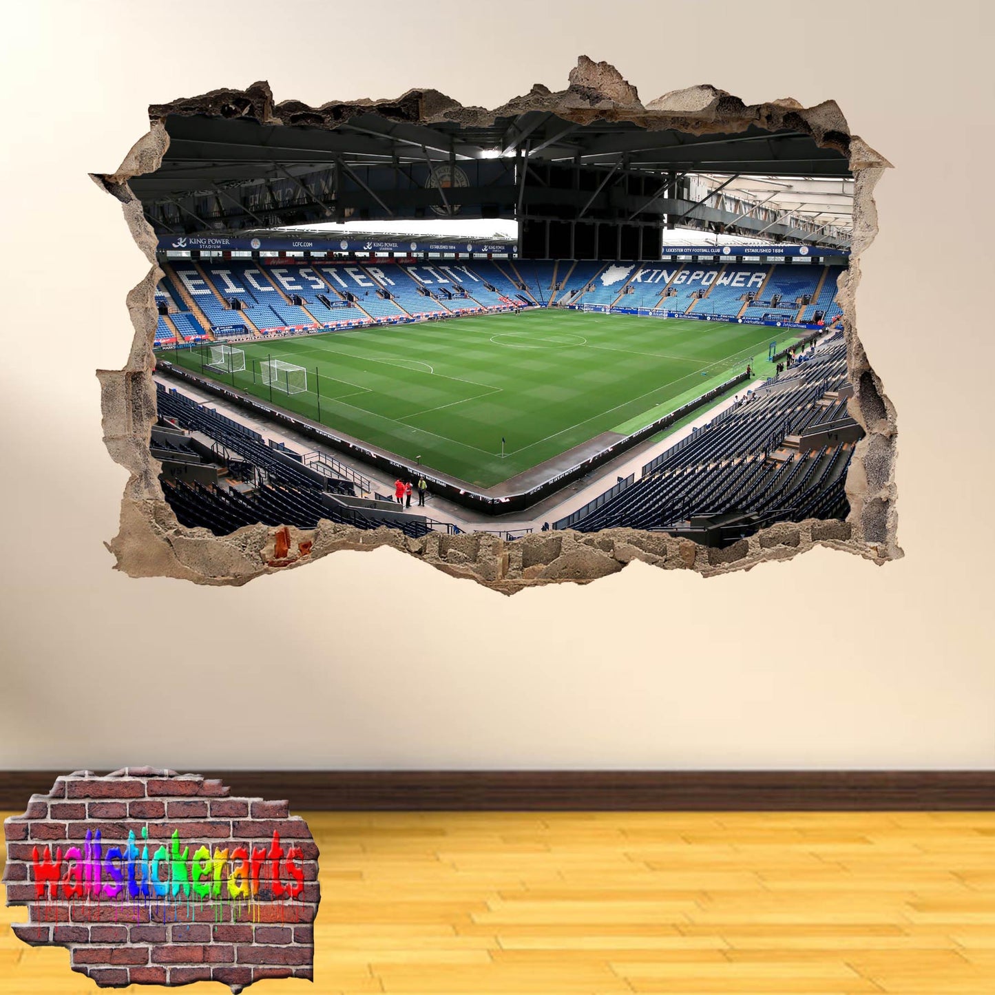 Leicester Football Stadium King Power 3d Smashed Wall Sticker Room Decor Decal Mural