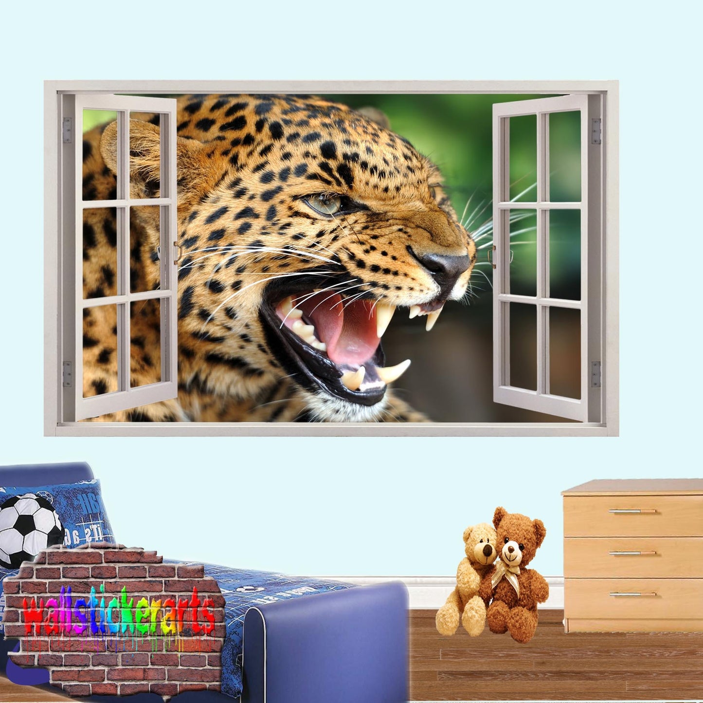 Wildlife Animals Leopard 3d Art Smashed Effect Wall Stickers Room Office Nursery Shop Decor Decal Mural