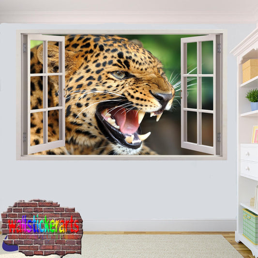 Wildlife Animals Leopard 3d Art Smashed Effect Wall Stickers Room Office Nursery Shop Decor Decal Mural