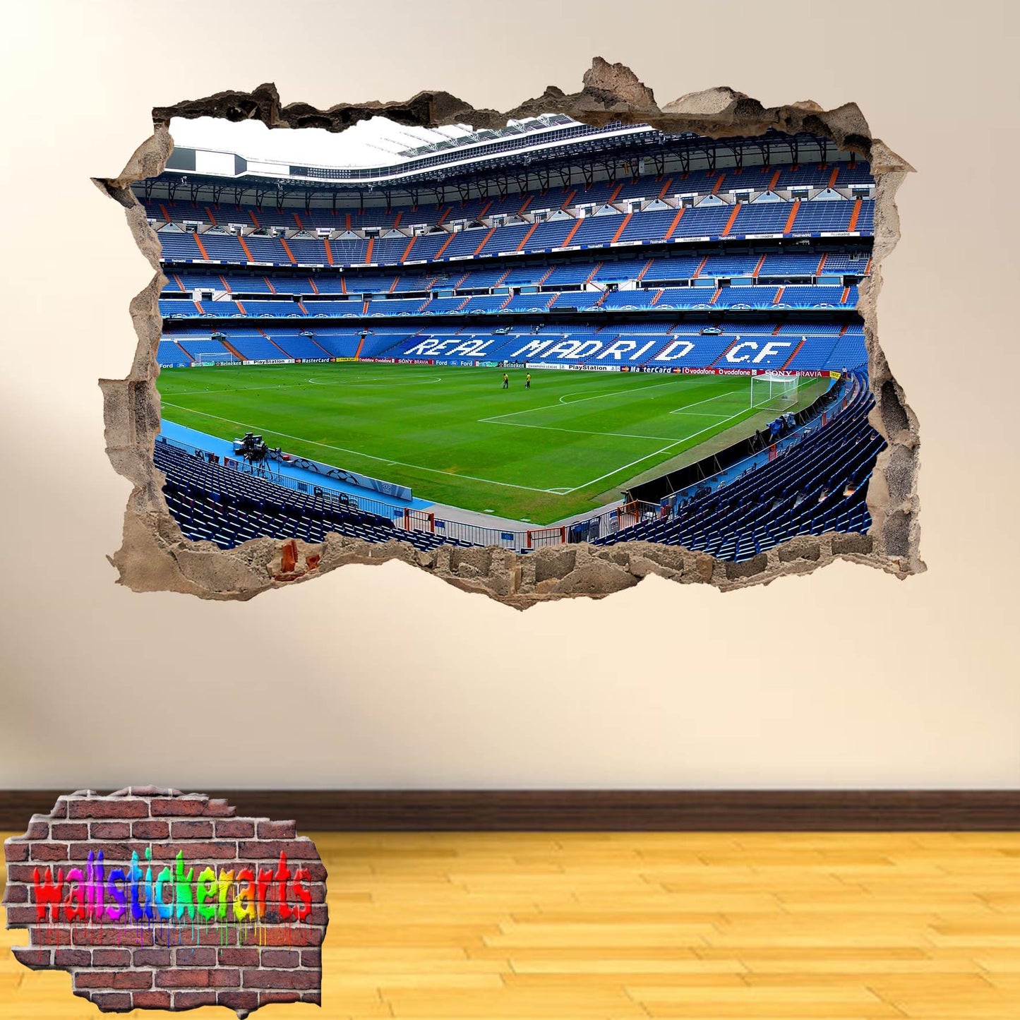 Real Madrid Football Stadium Bernabeu 3d Smashed Wall Sticker Room Decor Decal Mural