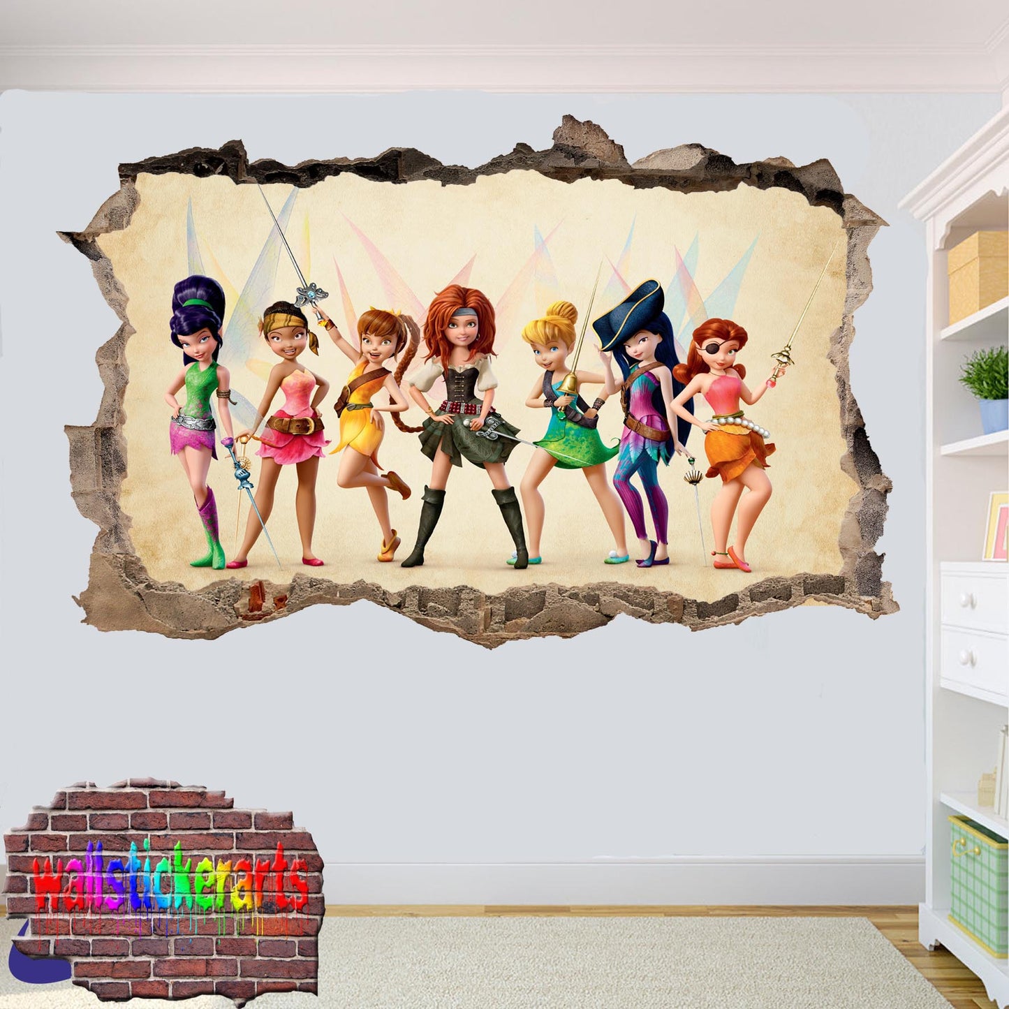 Tinkerbell and Fairies Cartoon Characters 3d Art Wall Sticker Room Office Nursery Decor Decal Mural