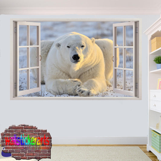 Wildlife Animals Polar Bear 3d Art Effect Wall Stickers Room Office Nursery Shop Decor Decal Mural