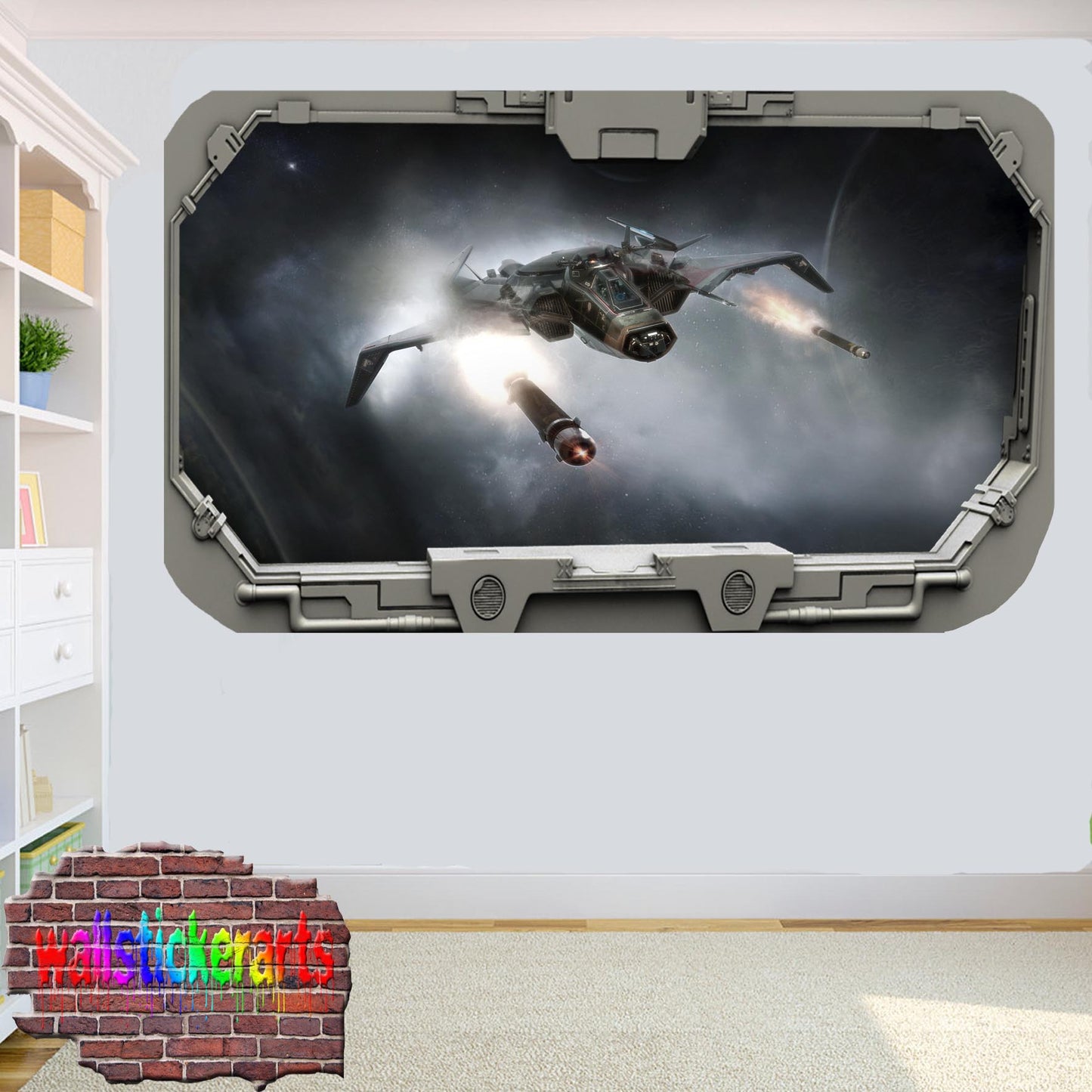Star Wars Spacecraft Firing 3d Spacecraft Window Wall Sticker Room Decor Decal Mural