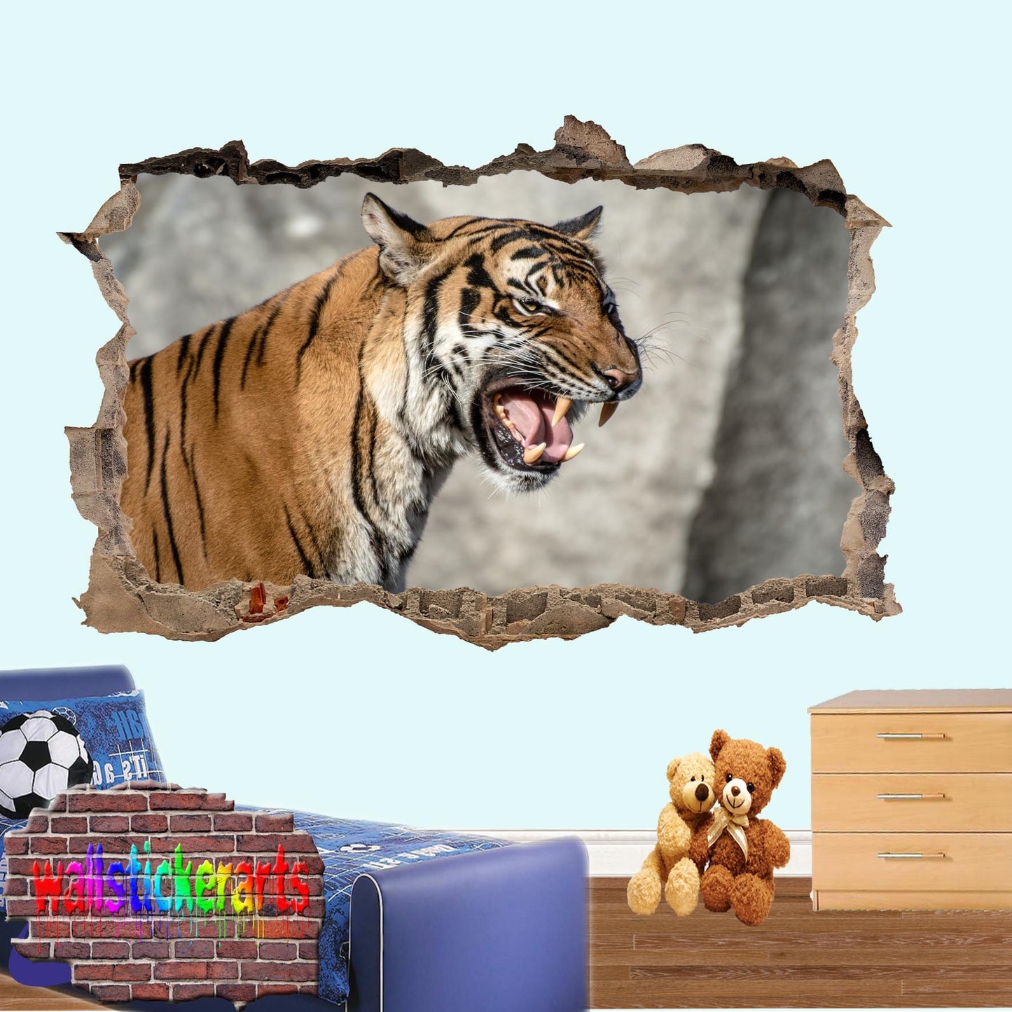 Wildlife Animals Tiger 3d Art Smashed Effect Wall Stickers Room Office Nursery Shop Decor Decal Mural