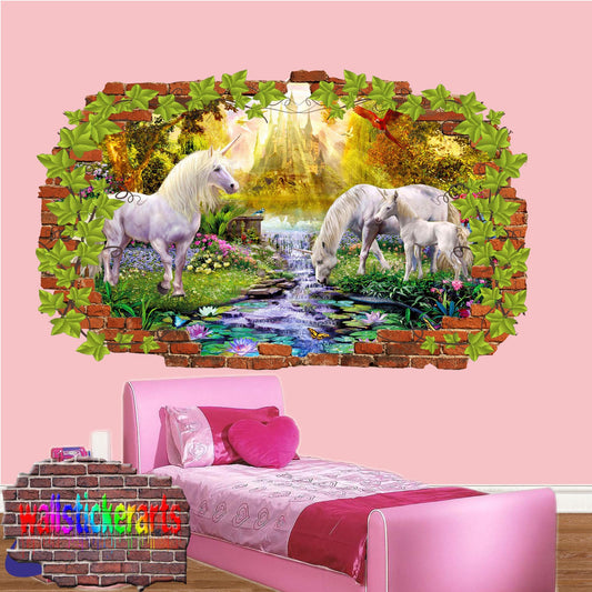 Unicorns Fanyasy Forest Art 3d Ivy Wall Sticker Girls Room Decoration Decal Mural