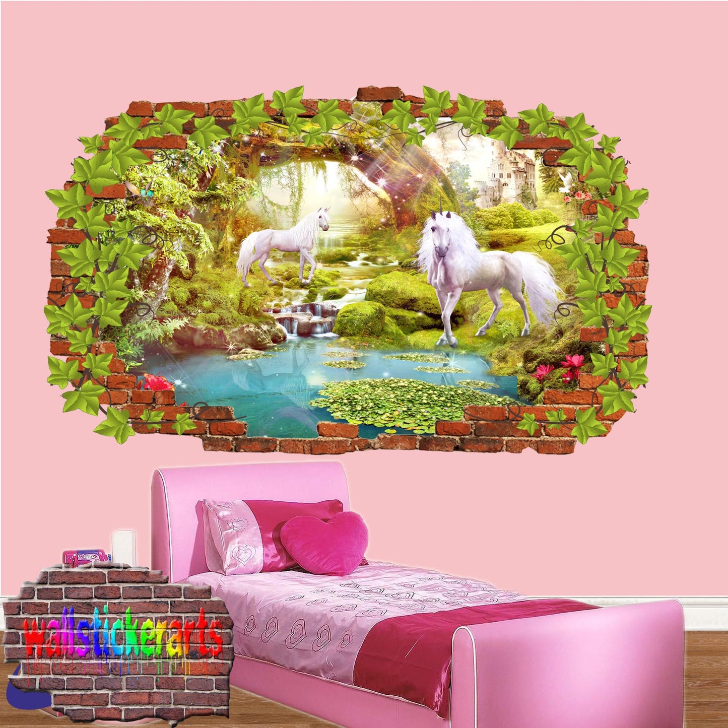 Unicorns Dreamland Forest 3d Ivy Wall Sticker Girls Room Decoration Decal Mural