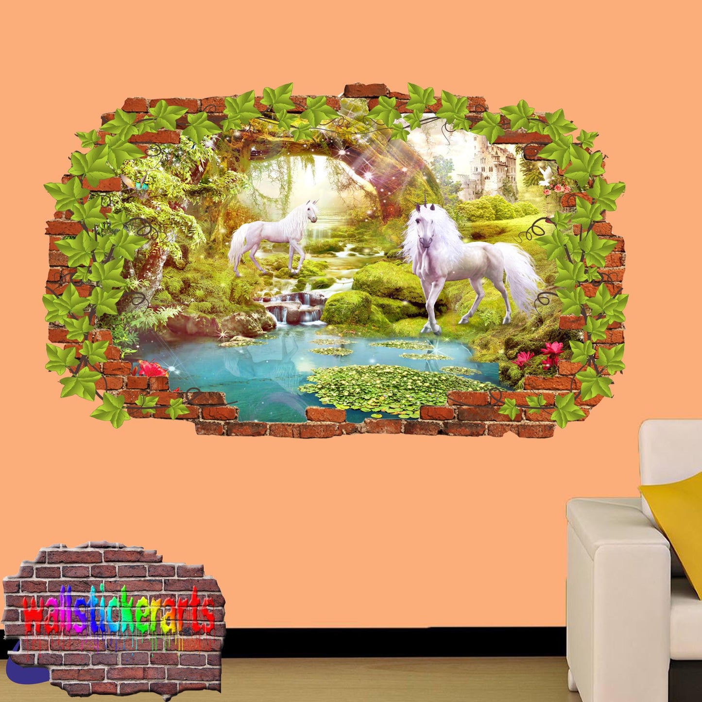 Unicorns Dreamland Forest 3d Ivy Wall Sticker Girls Room Decoration Decal Mural