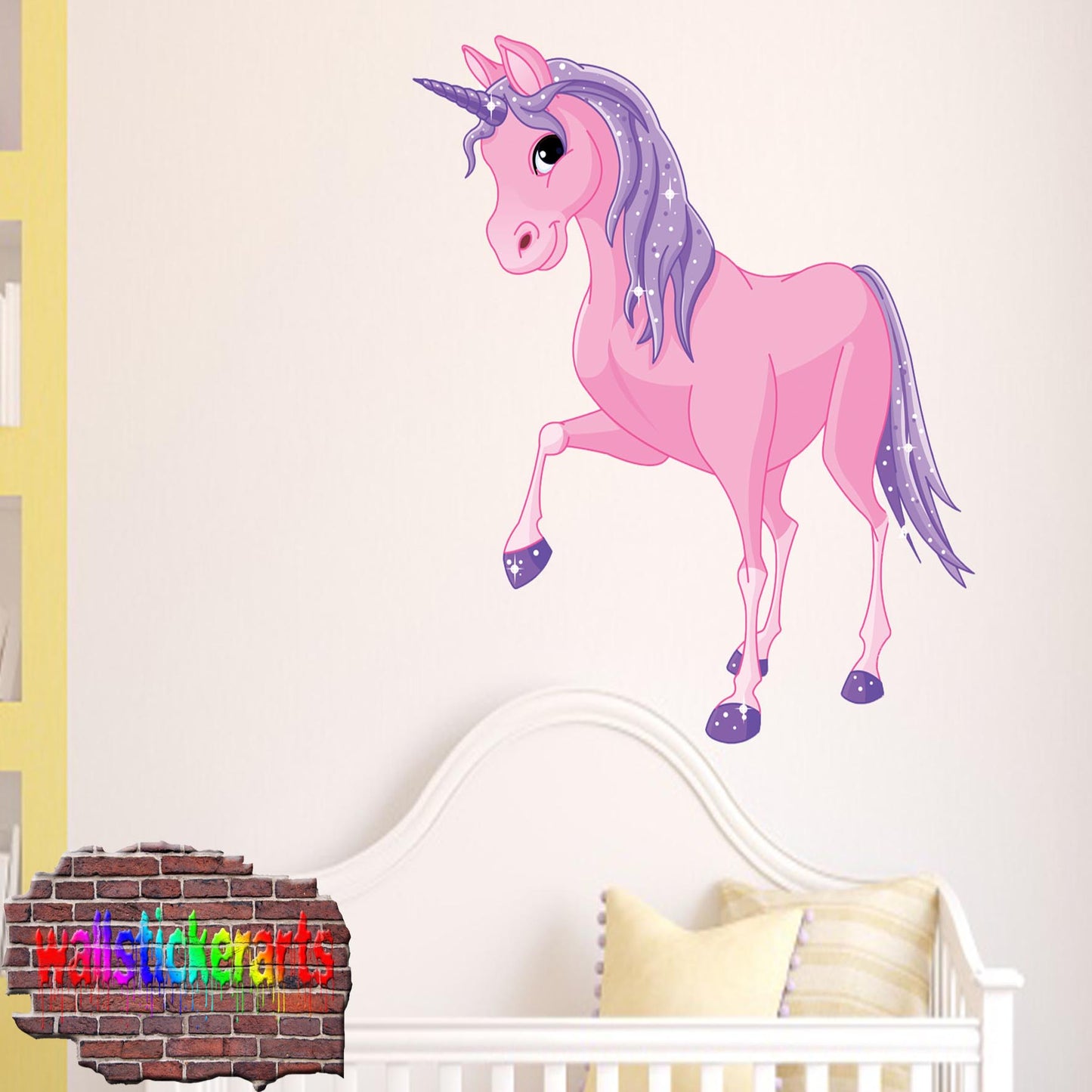 Classy Pink Unicorn 3d Smashed Wall Sticker Girls Room Decoration Decal Murals