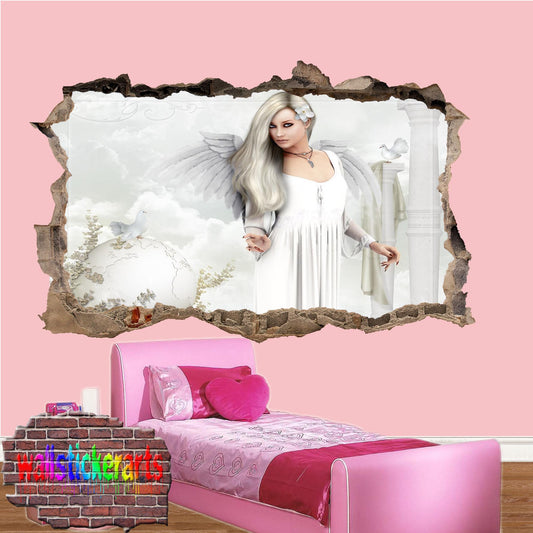 Beautiful White Angel 3d Smashed Wall Sticker Room Decoration Decal Mural