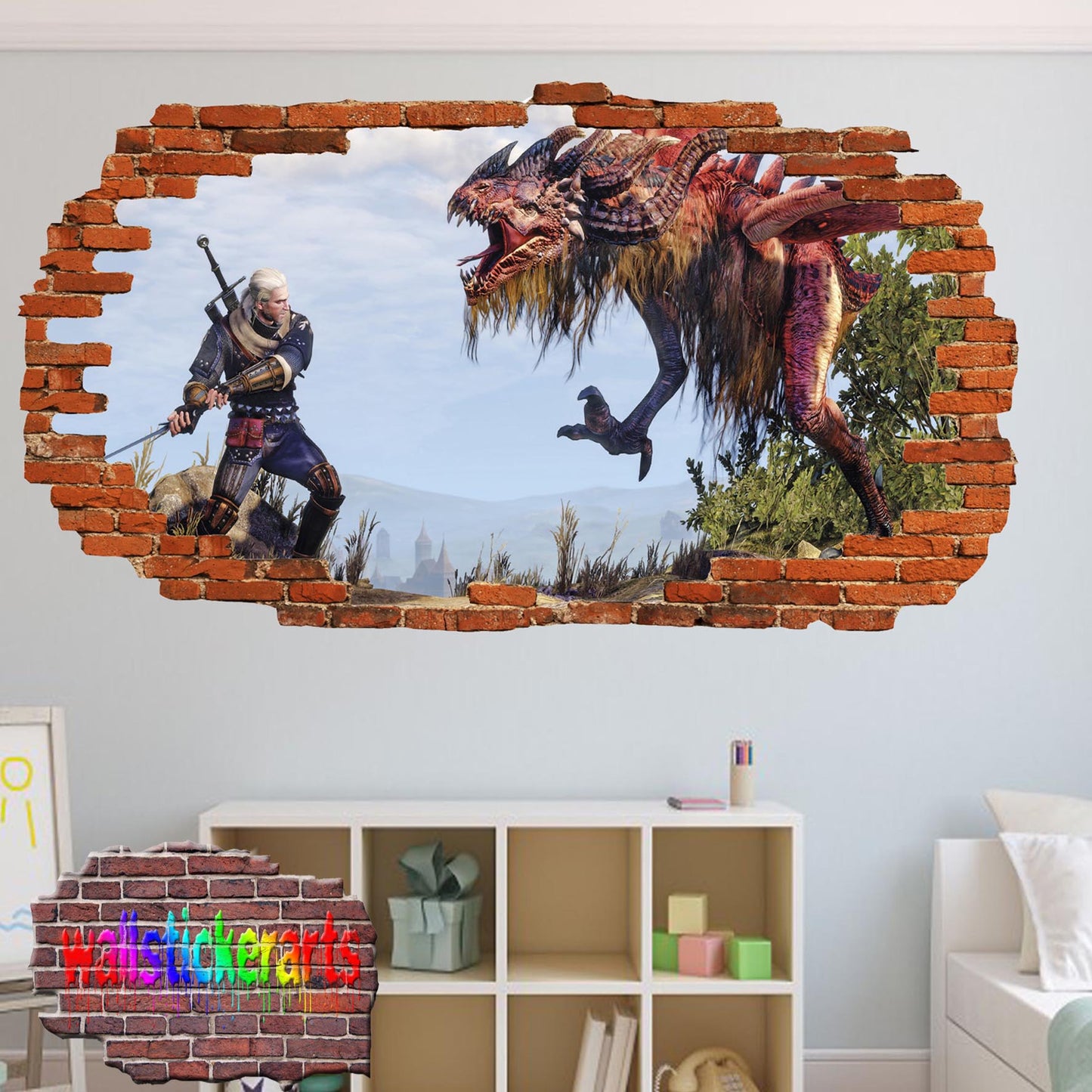 Witcher 3d Smashed Wall Sticker Room Decoration Decal Mural