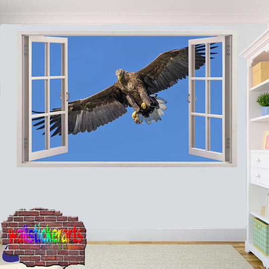 Eagle Flying on Blue Sky 3d Window Wall Sticker Room Decoration Decal Mural YA3