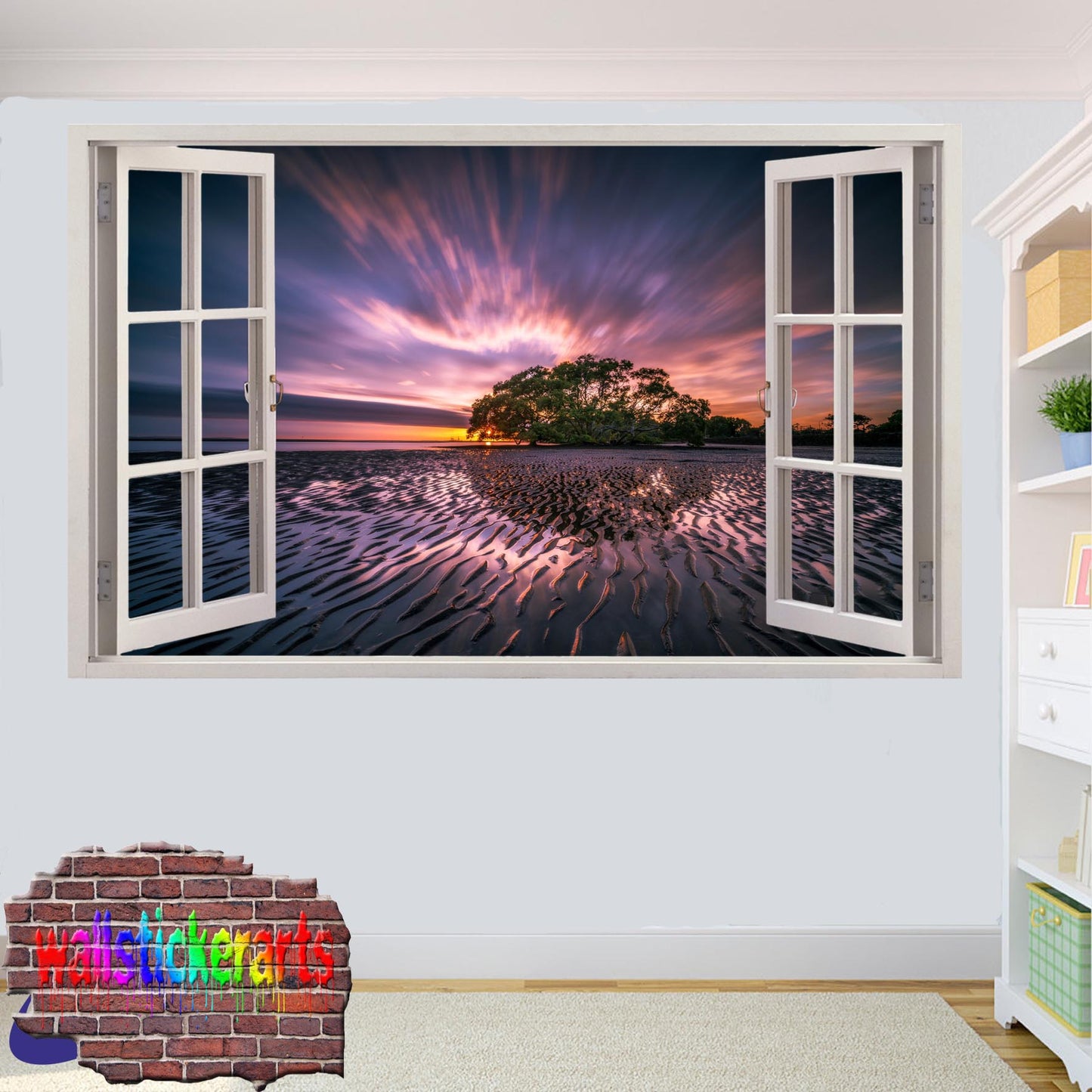 Sea Sand Majestic Sunset 3d Window Wall Sticker Room Decoration Decal Mural YA5